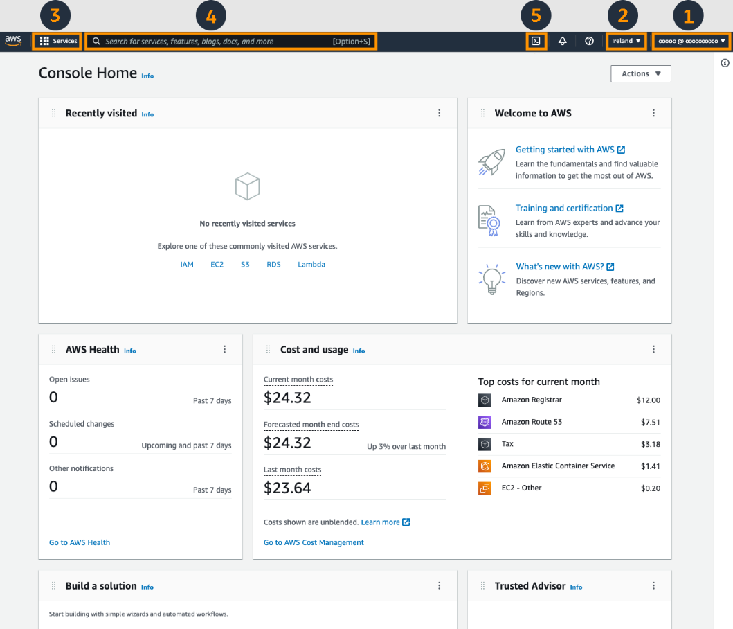 AWS Console Home Screen