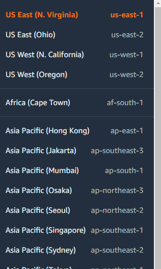 Region Selector AWS