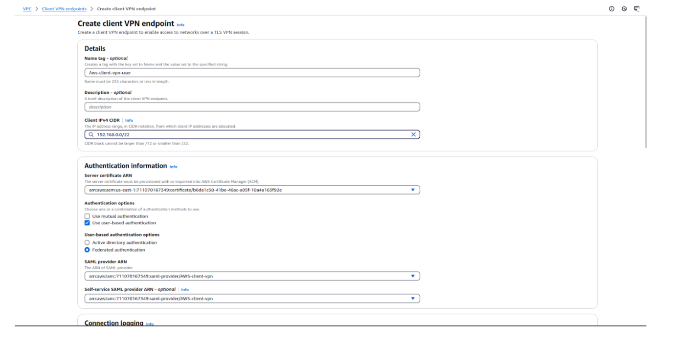 Create client VPN endpoint AWS screenshot