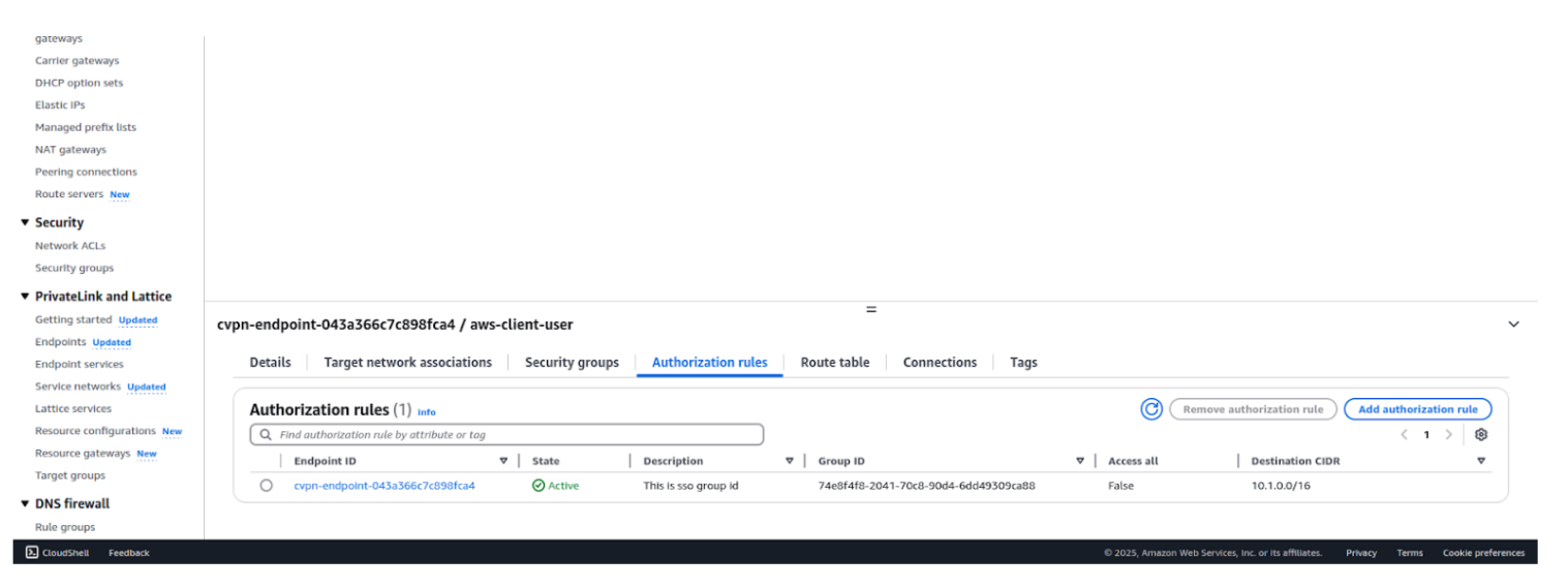 Authorization rule screenshot