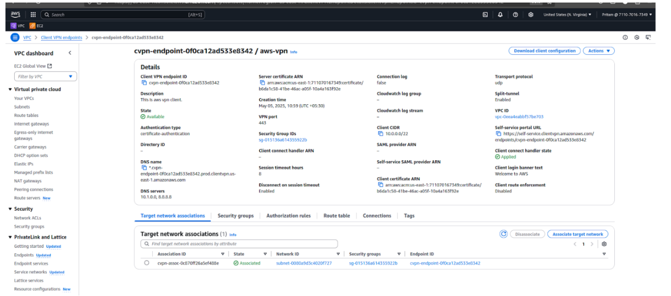 CVPN endpoint screenshot AWS