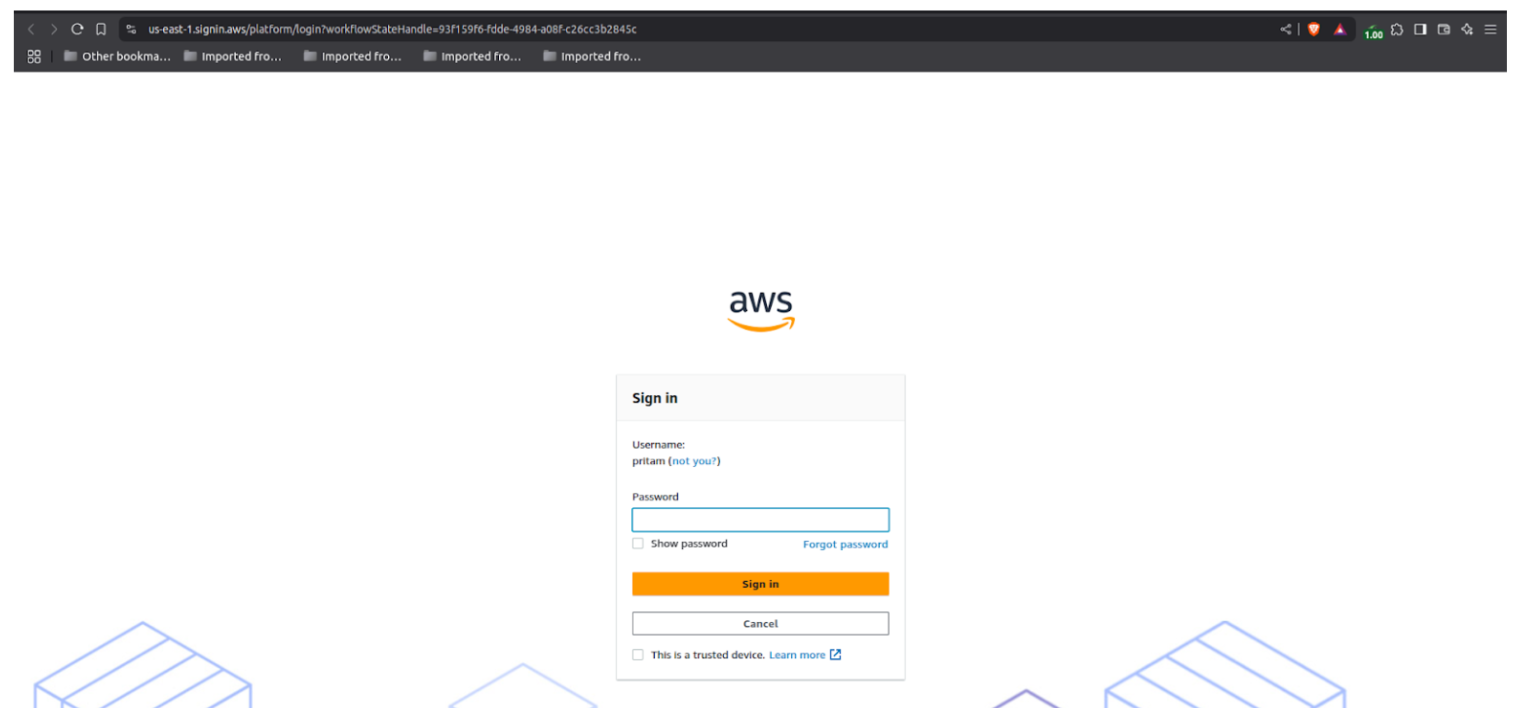 AWS Sign-in screen